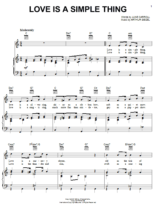 Learn to play Arthur Siegel Love Is A Simple Thing sheet music for Lead Sheet / Fake Book in minutes. Price: 5.9900$ Arthur Siegel Love Is A Simple Thing sheet music notes and chords arranged for Lead Sheet / Fake Book