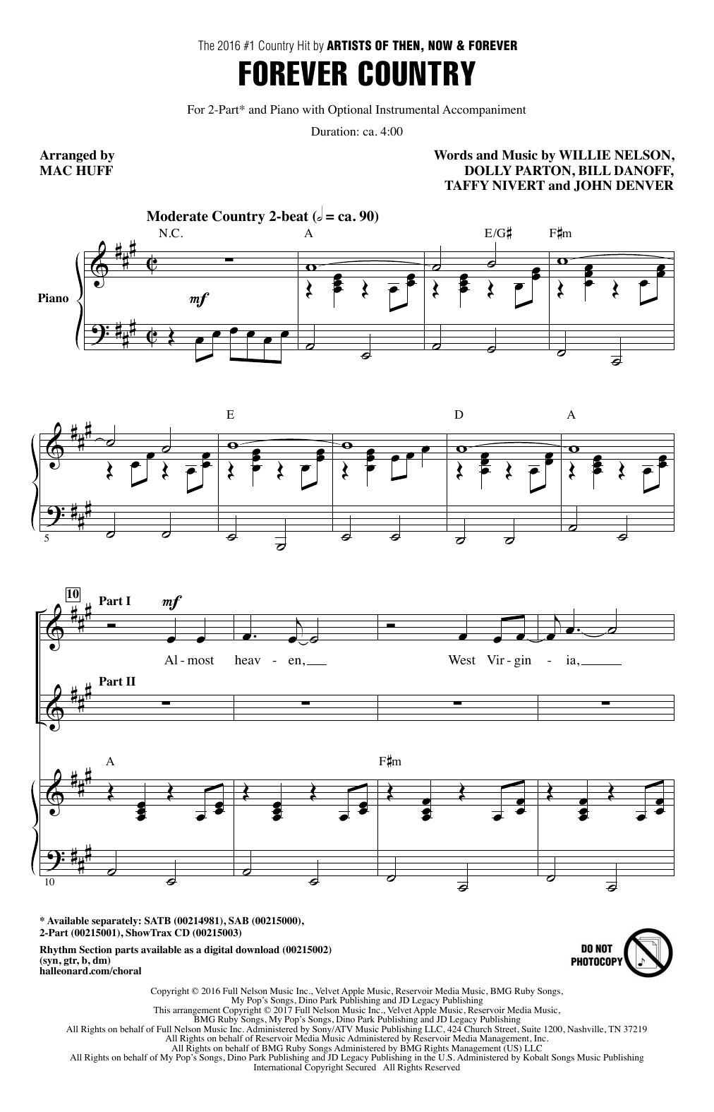 Artists of Then, Now & Forever Forever Country (arr. Mac Huff) sheet music notes and chords. Download Printable PDF.