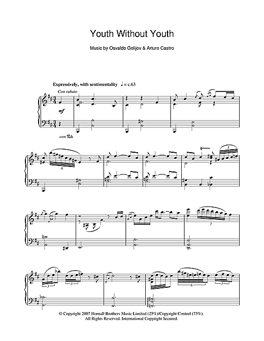 Learn to play Arturo Castro Youth Without Youth (Youth Without Youth) sheet music for Piano Solo in minutes. Arturo Castro Youth Without Youth (Youth Without Youth) sheet music notes and chords