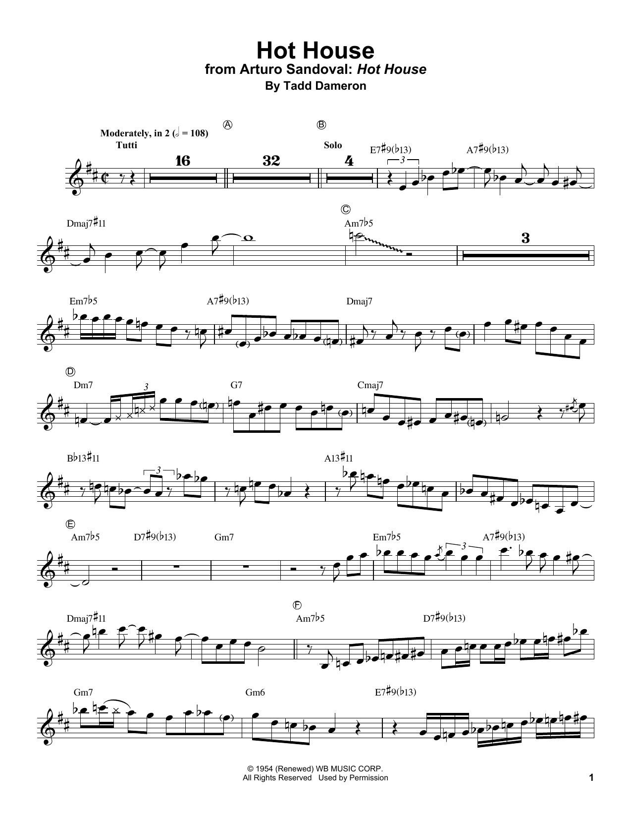 Arturo Sandoval Hot House sheet music notes and chords. Download Printable PDF.