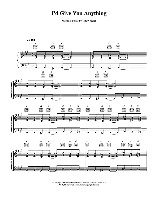 Ash I'd Give You Anything sheet music notes and chords. Download Printable PDF.