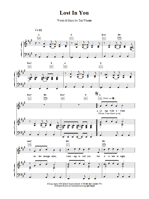 Ash Lost in You sheet music notes and chords. Download Printable PDF.