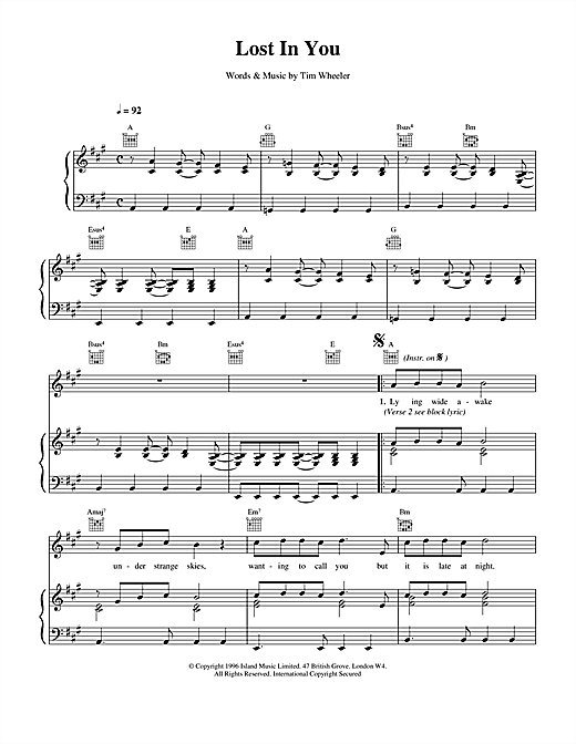 Preview Ash Lost in You Pop sheet music, notes and chords for Piano, Vocal & Guitar (Right-Hand Melody), SKU: 15120 sheet music, piano notes, chords, guitar tabs, score, transpose, transcribe, how to play, guide, download, learn, tutorial, progression, song, artist, awards, billboard, mtv, vh1, tour, single, album, release