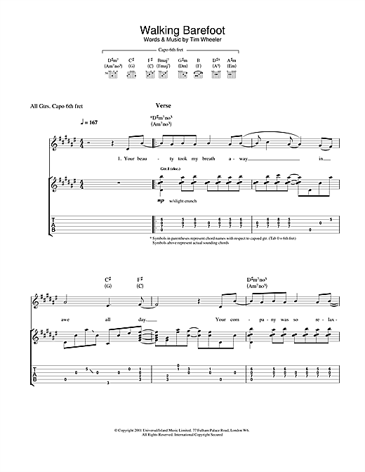 Ash Walking Barefoot sheet music notes and chords. Download Printable PDF.