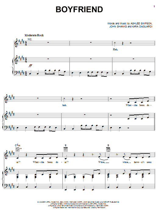 Ashlee Simpson Boyfriend sheet music notes and chords. Download Printable PDF.