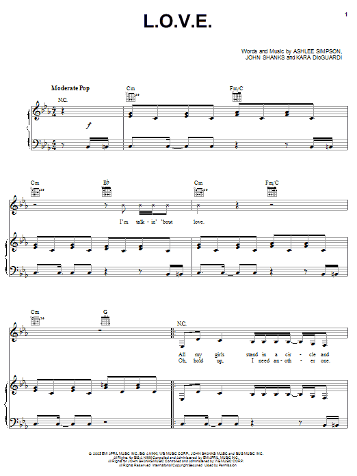 Ashlee Simpson L.O.V.E. sheet music notes and chords. Download Printable PDF.