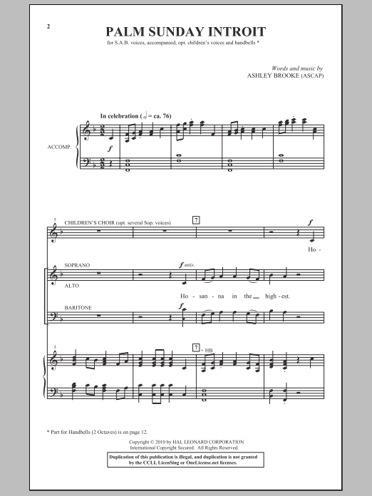 Ashley Brooke Palm Sunday Introit sheet music notes and chords. Download Printable PDF.