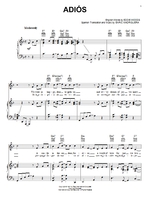 Astor Piazzolla Adios sheet music notes and chords. Download Printable PDF.