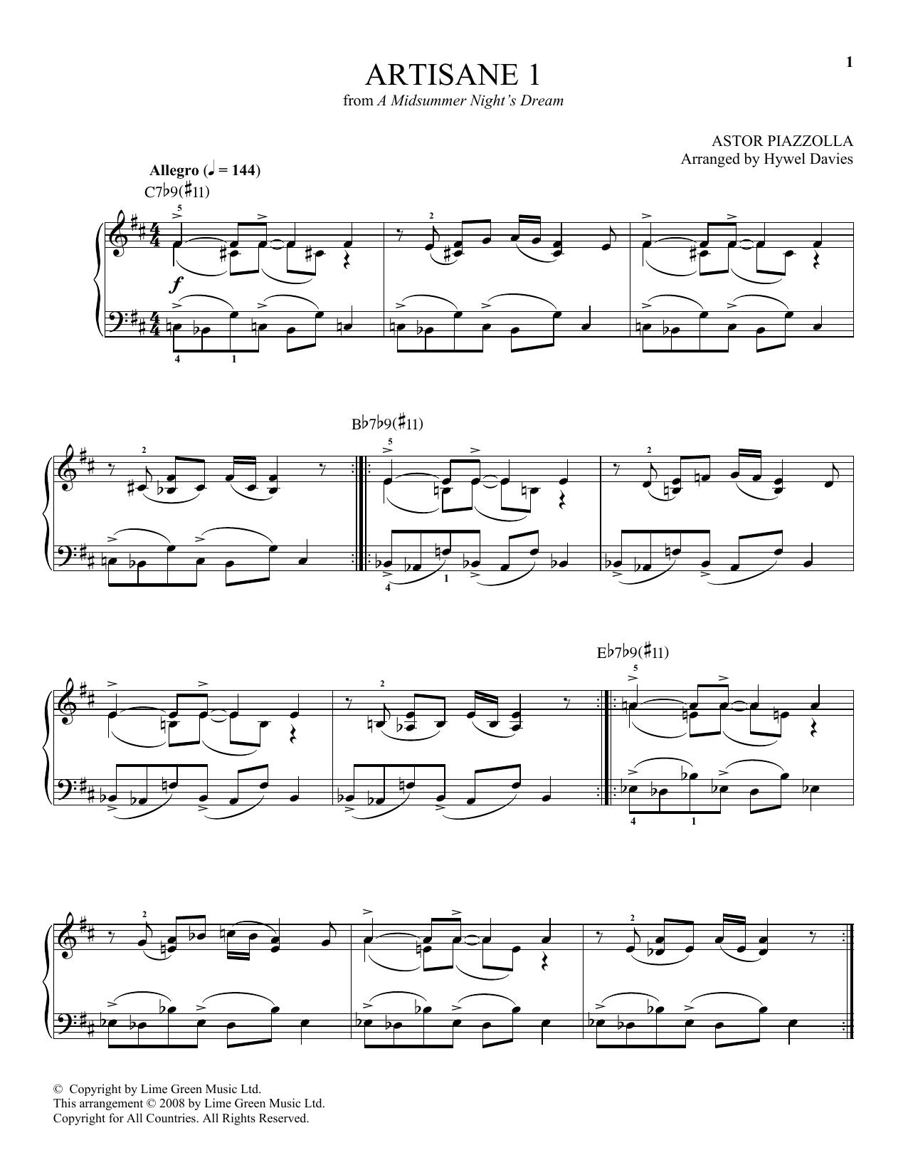 Astor Piazzolla Artisane 1 sheet music notes and chords. Download Printable PDF.