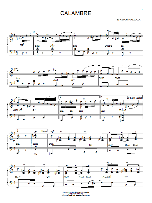 Astor Piazzolla Calambre sheet music notes and chords. Download Printable PDF.