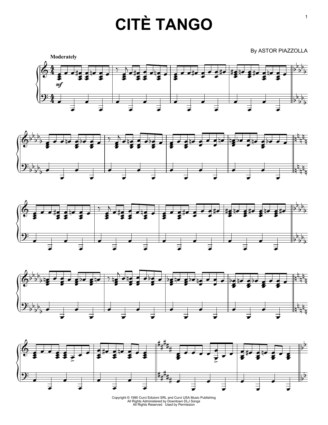 Astor Piazzolla Cite Tango sheet music notes and chords. Download Printable PDF.