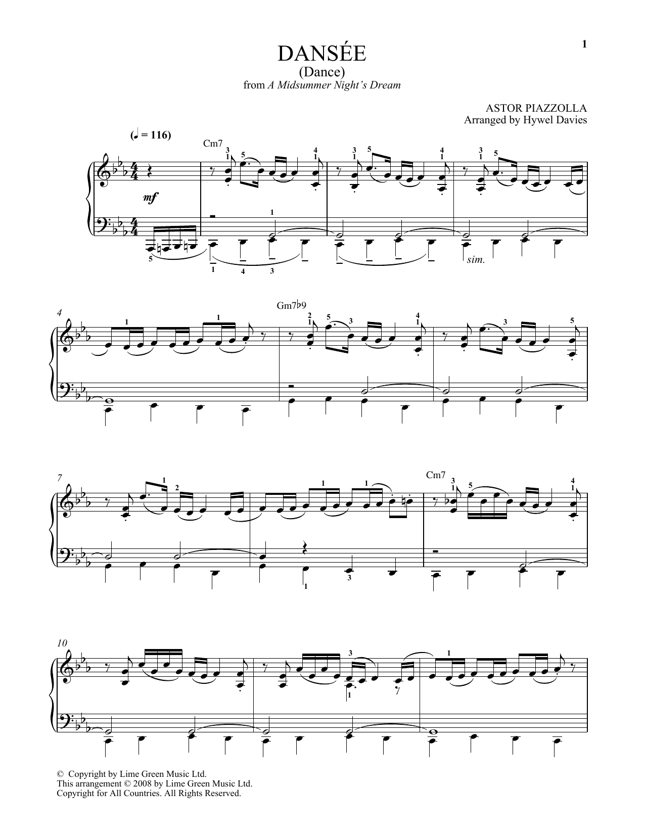 Astor Piazzolla Dansee sheet music notes and chords. Download Printable PDF.