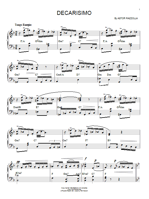 Astor Piazzolla Decarisimo sheet music notes and chords. Download Printable PDF.