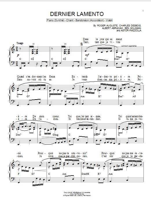 Astor Piazzolla Dernier lamento sheet music notes and chords. Download Printable PDF.