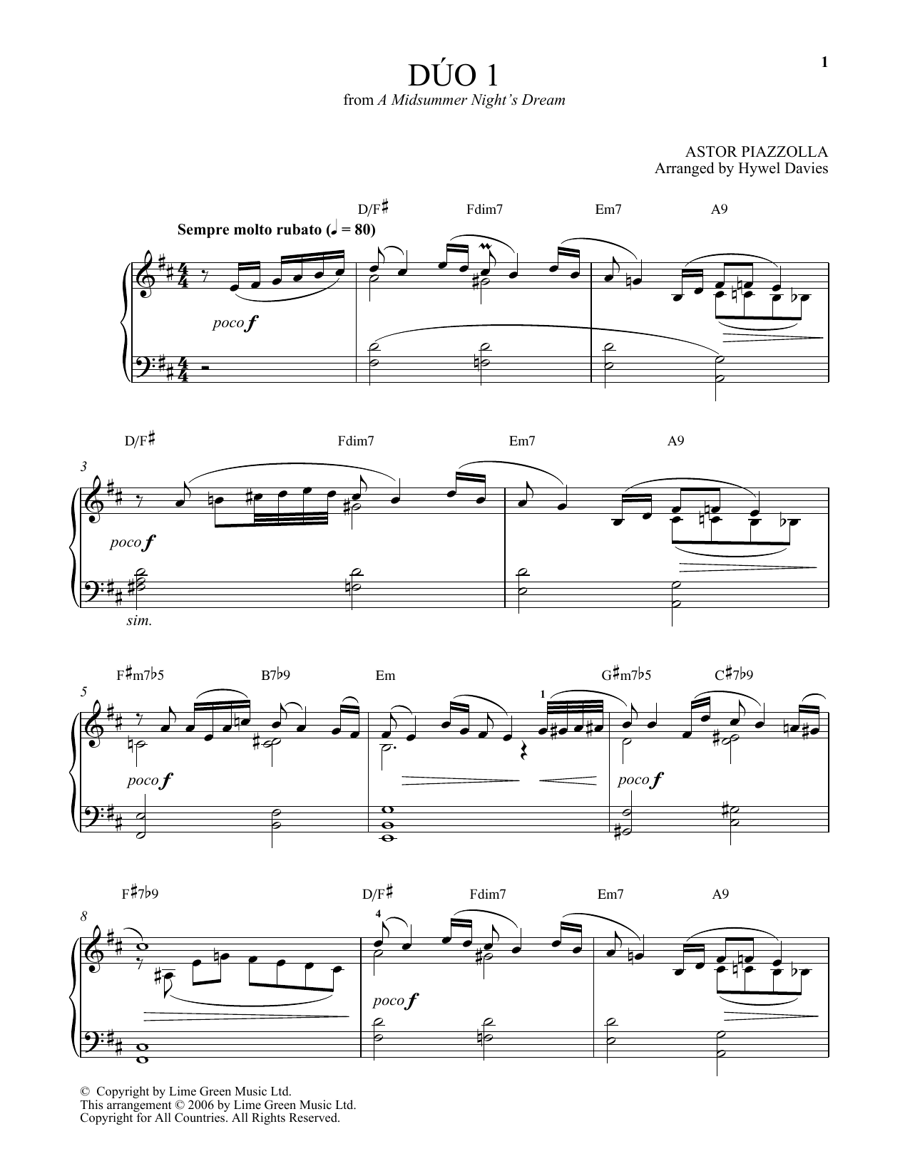 Astor Piazzolla Duo I sheet music notes and chords. Download Printable PDF.