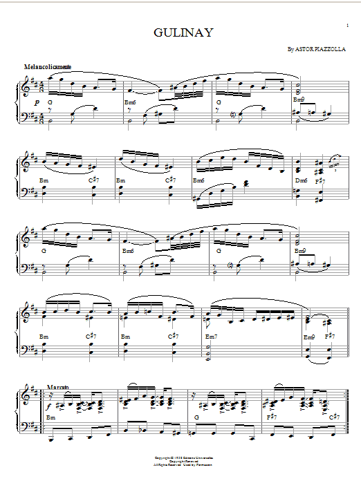 Astor Piazzolla Gulinay sheet music notes and chords. Download Printable PDF.