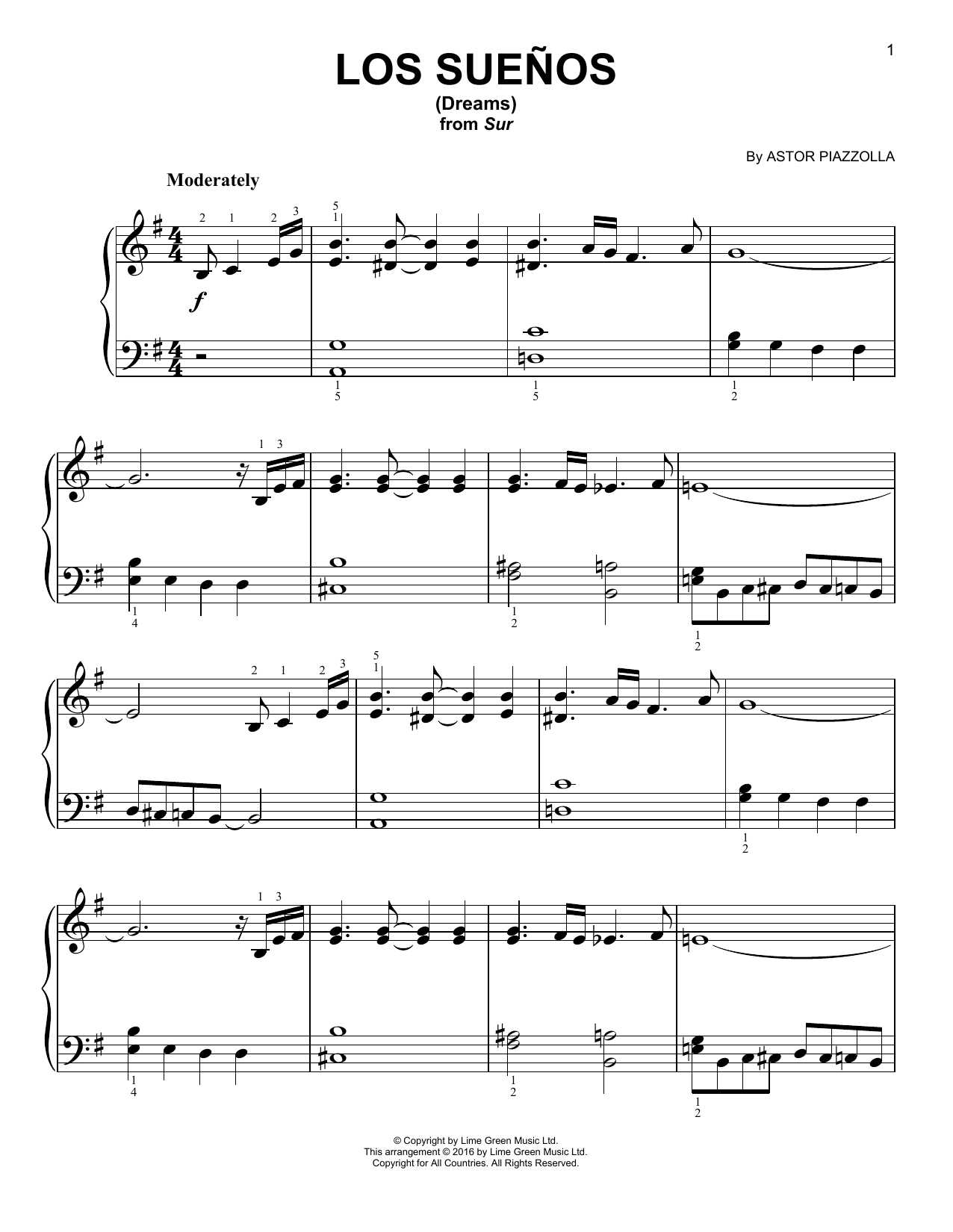 Astor Piazzolla 'Los Suenos' Sheet Music & Chords Printable Piano