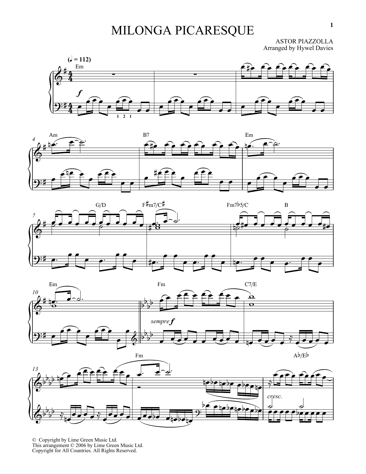 Astor Piazzolla Milonga Picaresque sheet music notes and chords. Download Printable PDF.