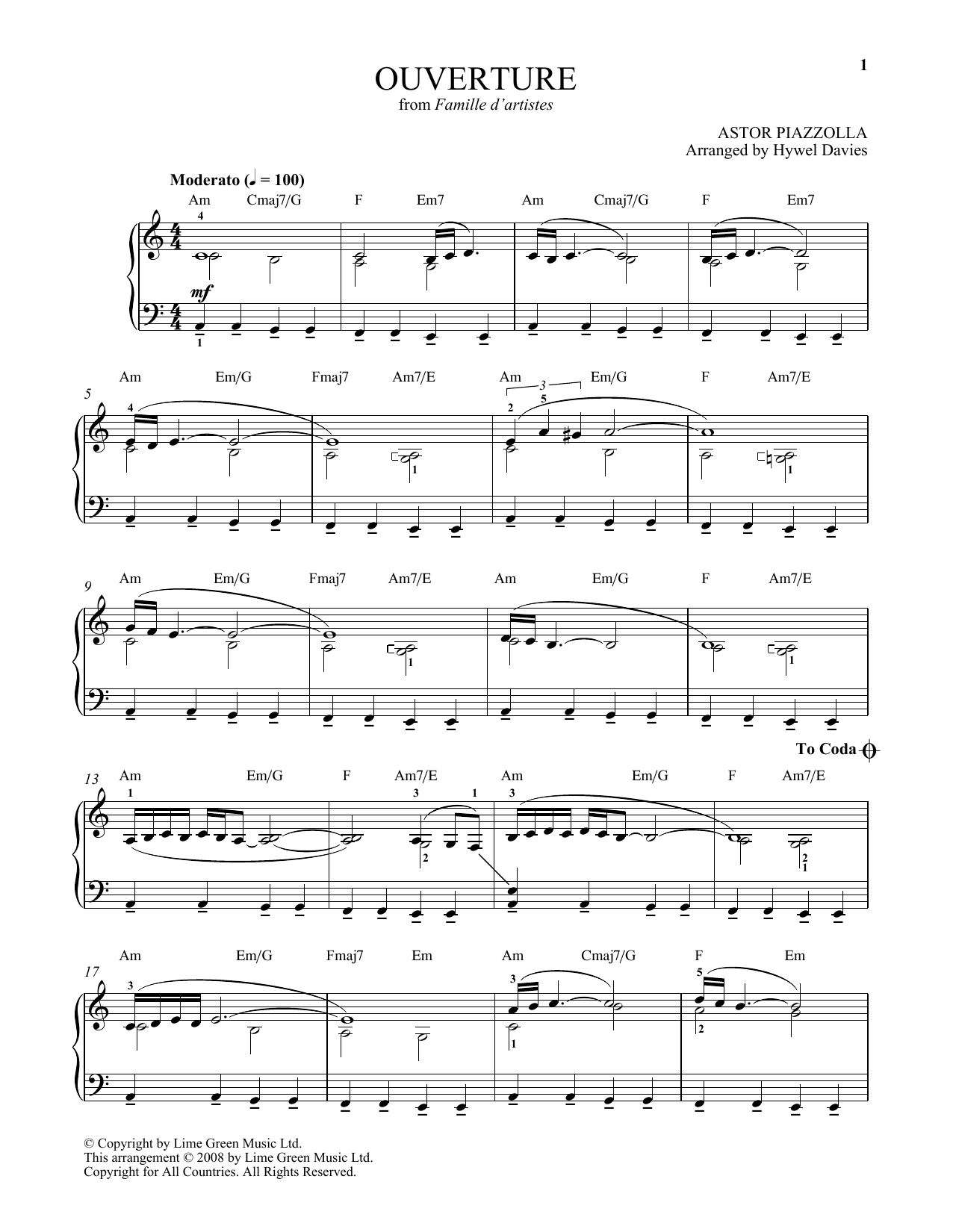 Astor Piazzolla Ouverture sheet music notes and chords. Download Printable PDF.