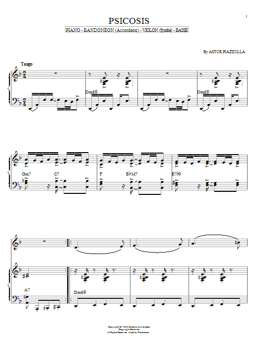 Learn to play Astor Piazzolla Psicosis sheet music for Piano Solo in minutes. Astor Piazzolla Psicosis sheet music notes and chords. Download Printable PDF.