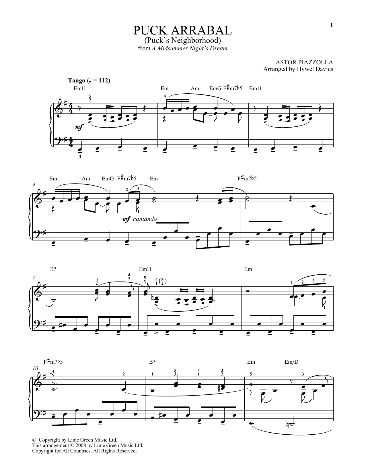 Astor Piazzolla Puck Arrabal sheet music notes and chords. Download Printable PDF.