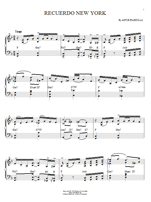 Learn to play Astor Piazzolla Recuerdo New York sheet music for Piano Solo in minutes. Astor Piazzolla Recuerdo New York sheet music notes and chords. Download Printable PDF.