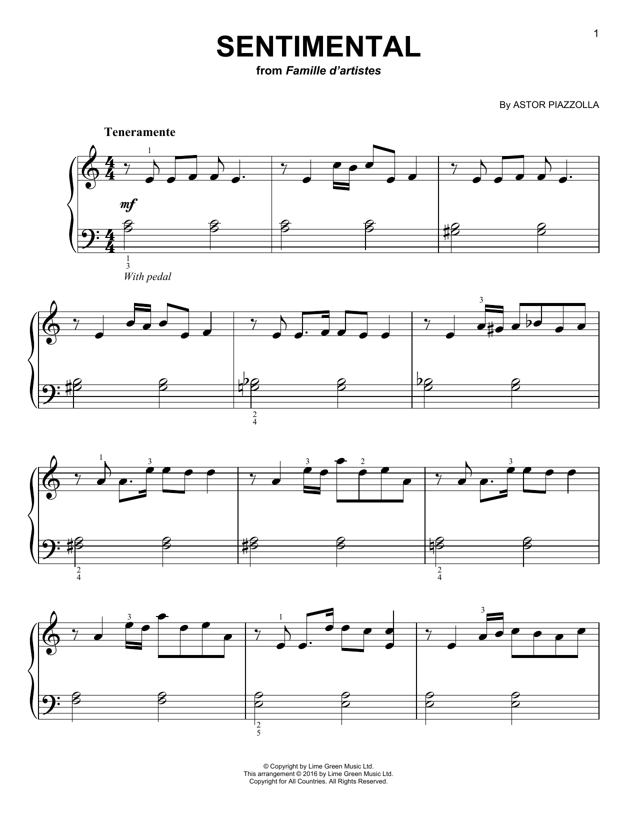 Astor Piazzolla Sentimental sheet music notes and chords. Download Printable PDF.