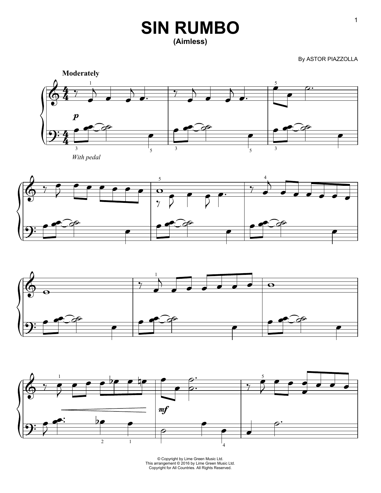 Astor Piazzolla Sin Rumbo sheet music notes and chords. Download Printable PDF.