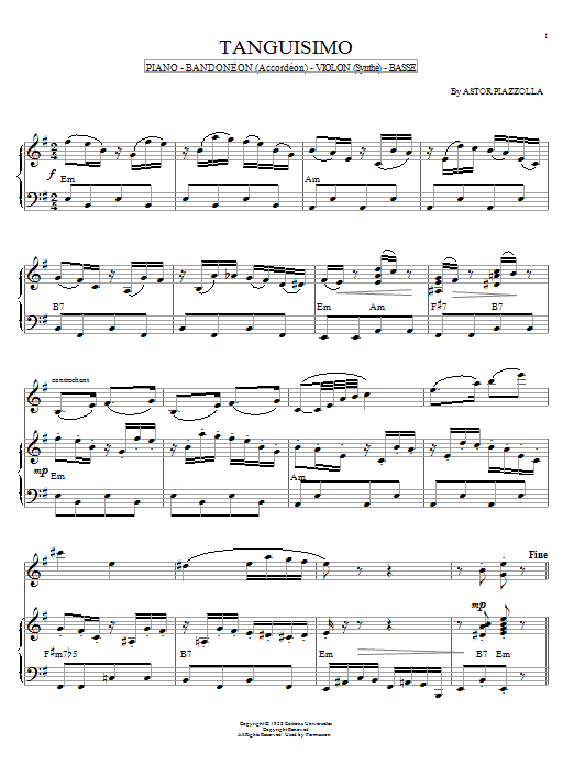 Learn to play Astor Piazzolla Tanguisimo sheet music for Piano Solo in minutes. Astor Piazzolla Tanguisimo sheet music notes and chords. Download Printable PDF.