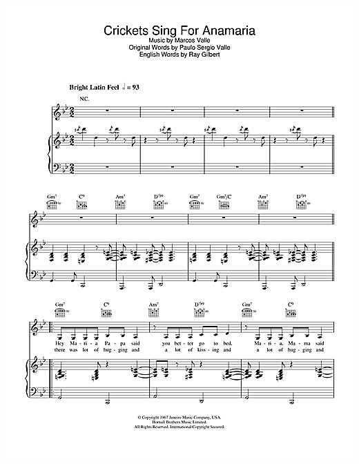 Learn to play Astrud Gilberto Crickets Sing For Anamaria sheet music for Piano, Vocal & Guitar in minutes. Astrud Gilberto Crickets Sing For Anamaria sheet music notes and chords
