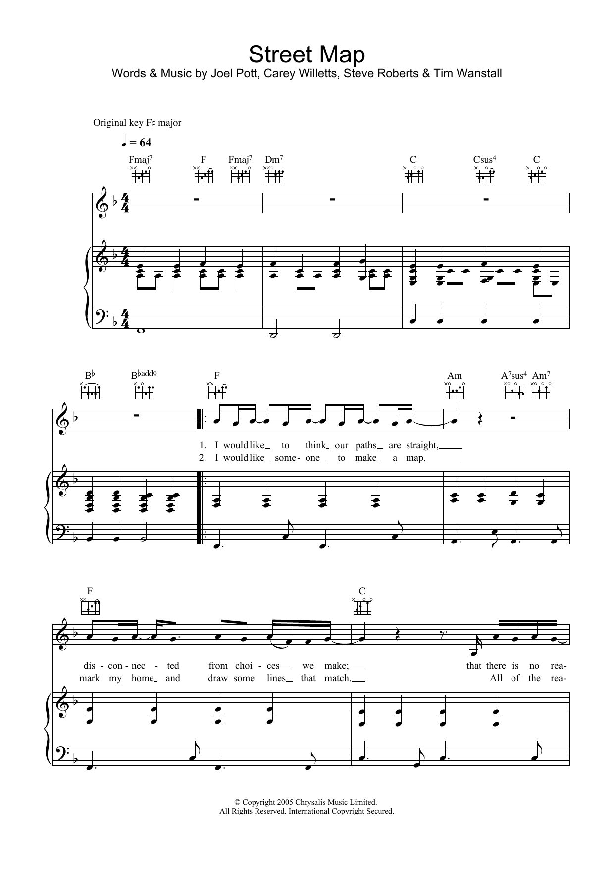 Athlete Street Map sheet music notes and chords. Download Printable PDF.