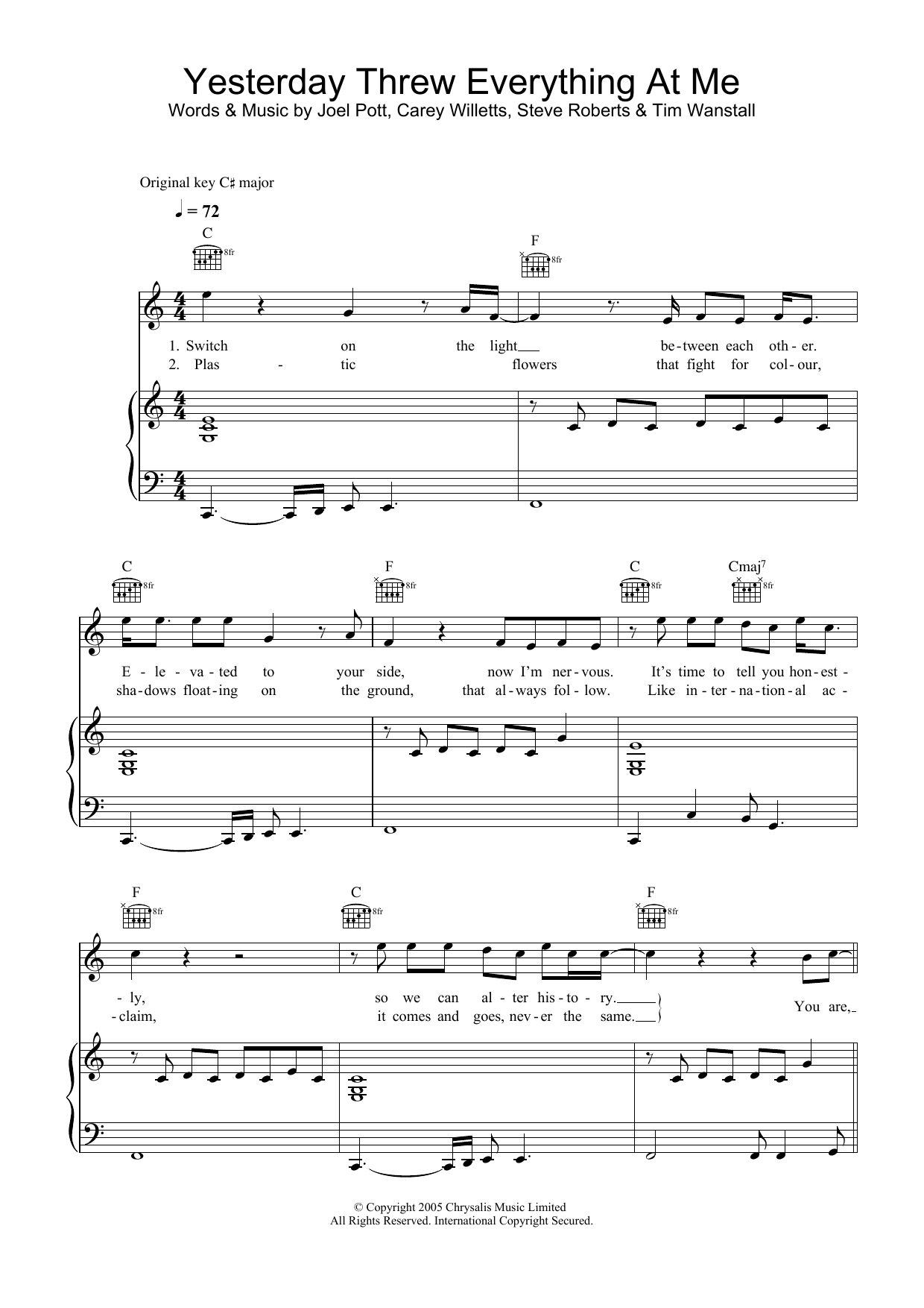 Learn to play Athlete Yesterday Threw Everything At Me sheet music for Piano, Vocal & Guitar in minutes. Athlete Yesterday Threw Everything At Me sheet music notes and chords. Download Printable PDF.