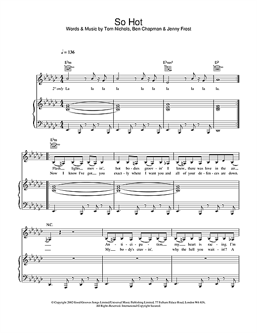 Atomic Kitten So Hot sheet music notes and chords. Download Printable PDF.