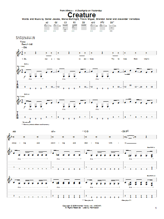 Atreyu Creature sheet music notes and chords. Download Printable PDF.