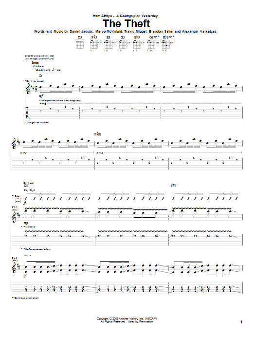 Atreyu The Theft sheet music notes and chords. Download Printable PDF.