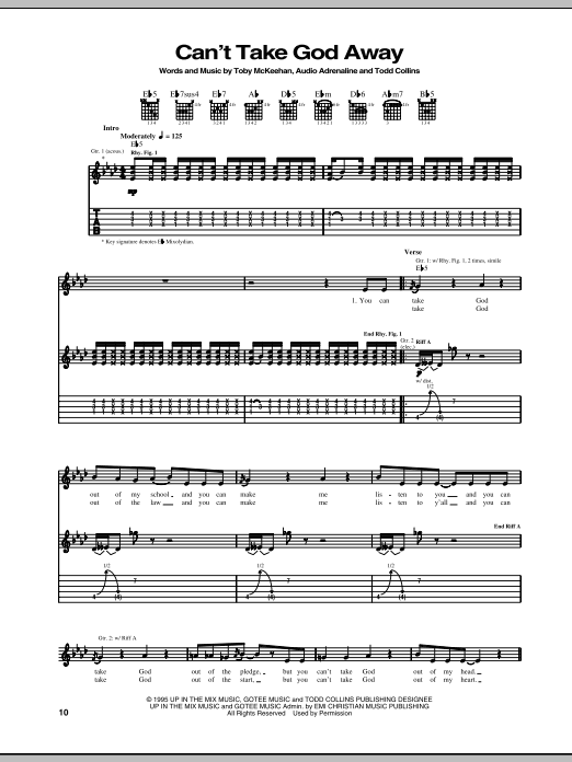 Learn to play Audio Adrenaline Can't Take God Away sheet music for Guitar Tab in minutes. Price: 6.9900$ Audio Adrenaline Can't Take God Away sheet music notes and chords arranged for Guitar Tab