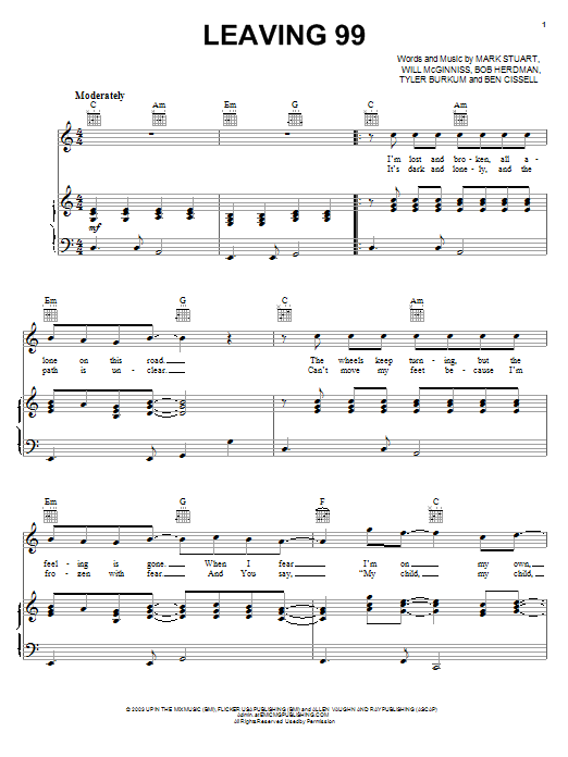 Audio Adrenaline Leaving 99 sheet music notes and chords. Download Printable PDF.