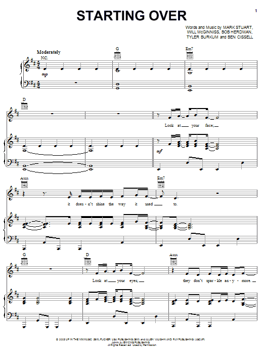 Audio Adrenaline Starting Over sheet music notes and chords. Download Printable PDF.
