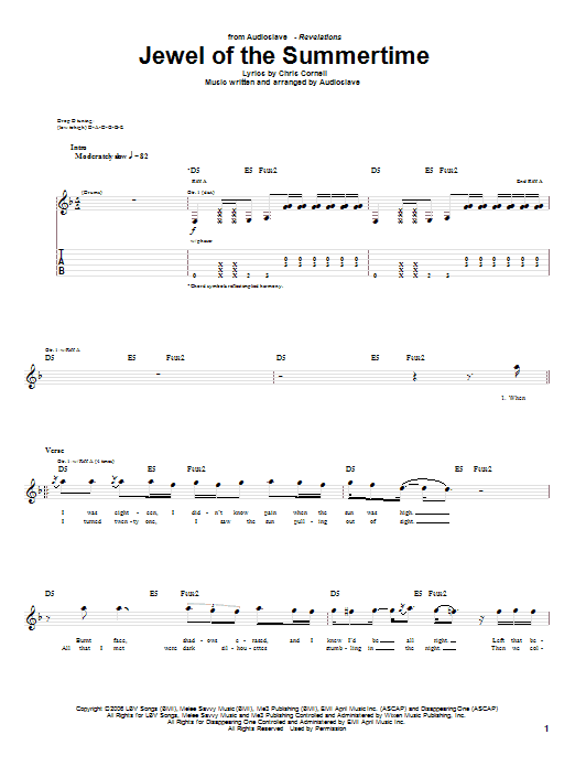 Audioslave Jewel Of The Summertime sheet music notes and chords. Download Printable PDF.