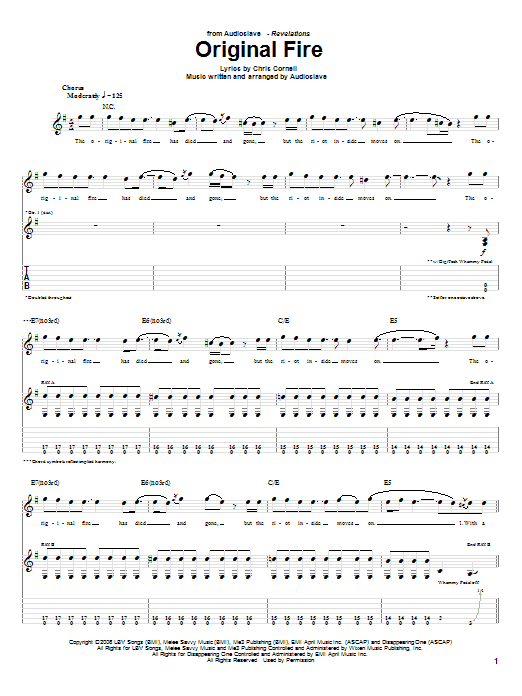 Audioslave Original Fire sheet music notes and chords. Download Printable PDF.
