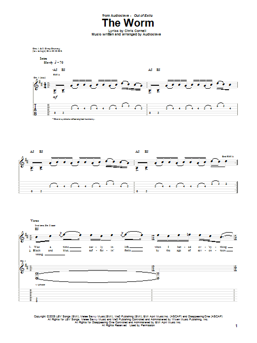 Audioslave The Worm sheet music notes and chords. Download Printable PDF.