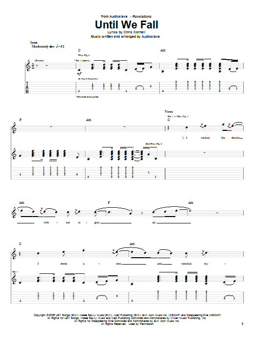 Audioslave Until We Fall sheet music notes and chords. Download Printable PDF.