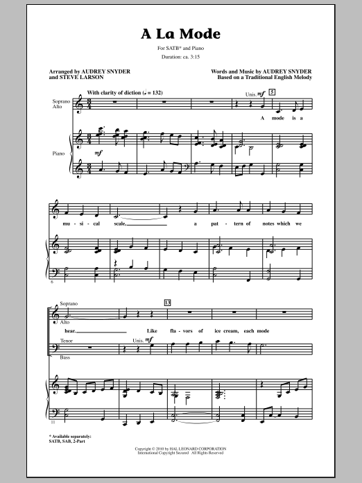 Audrey Snyder A La Mode sheet music notes and chords. Download Printable PDF.