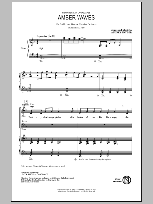 Audrey Snyder Amber Waves sheet music notes and chords. Download Printable PDF.