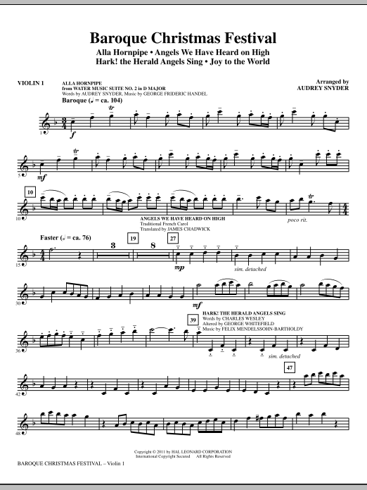 Audrey Snyder Baroque Christmas Festival Medley Violin 1 Sheet Music Pdf Notes Chords Christmas Score Choir Instrumental Pak Download Printable Sku 298863