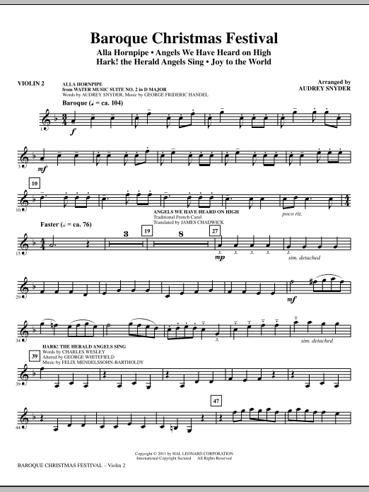 Audrey Snyder Baroque Christmas Festival Medley Violin 2 Sheet Music Pdf Notes Chords Christmas Score Choir Instrumental Pak Download Printable Sku 298864