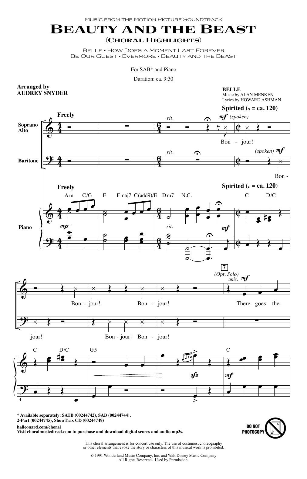 Learn to play Audrey Snyder Beauty and The Beast (Choral Highlights) sheet music for 2-Part Choir in minutes. Price: 4.7900$ Audrey Snyder Beauty and The Beast (Choral Highlights) sheet music notes and chords arranged for 2-Part Choir
