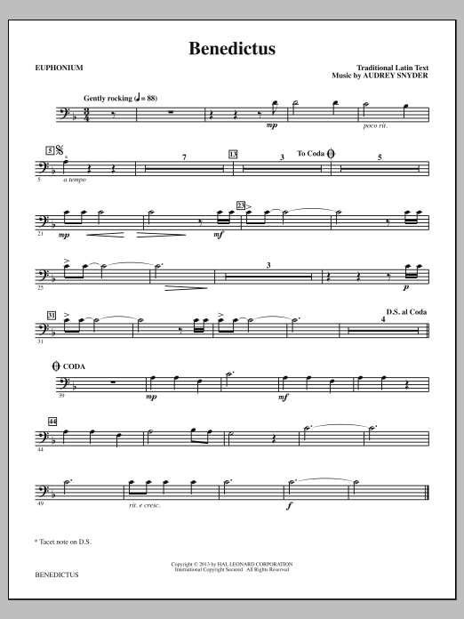 Audrey Snyder Benedictus Euphonium Sheet Music Pdf Notes Chords Latin Score Choir Instrumental Pak Download Printable Sku 320736