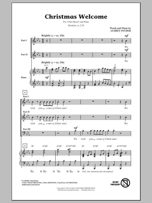 Audrey Snyder Christmas Welcome sheet music notes and chords. Download Printable PDF.