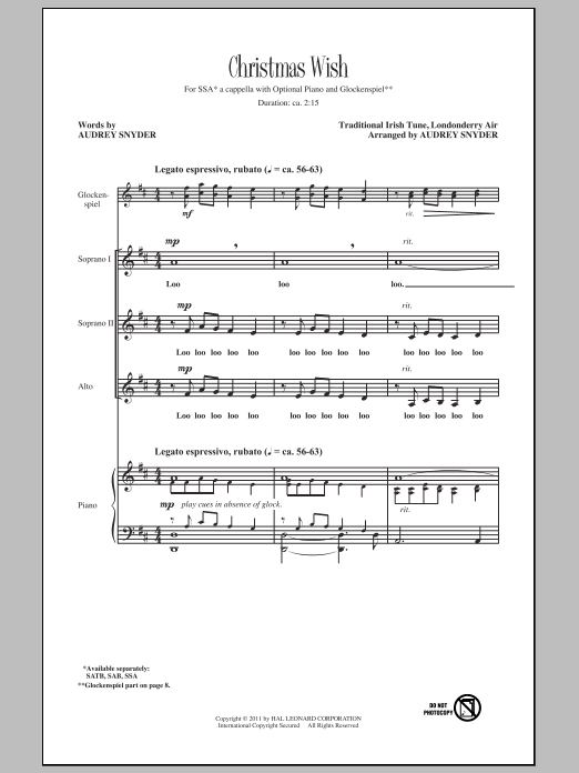 Audrey Snyder Christmas Wish sheet music notes and chords. Download Printable PDF.